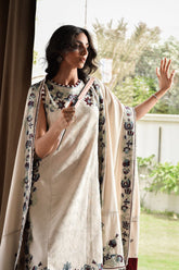 BATIK - 3PC KARANDI EMBROIDERED SHIRT WITH KARANDI EMBROIDERED SHAWL AND TROUSER - HZU2473